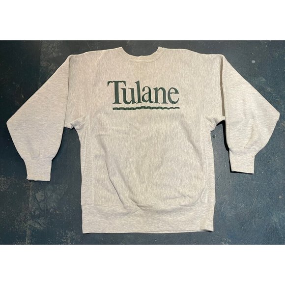 Vintage 90s Tulane University Gray Sweatshirt Champion Reverse Weave Size XL EUC